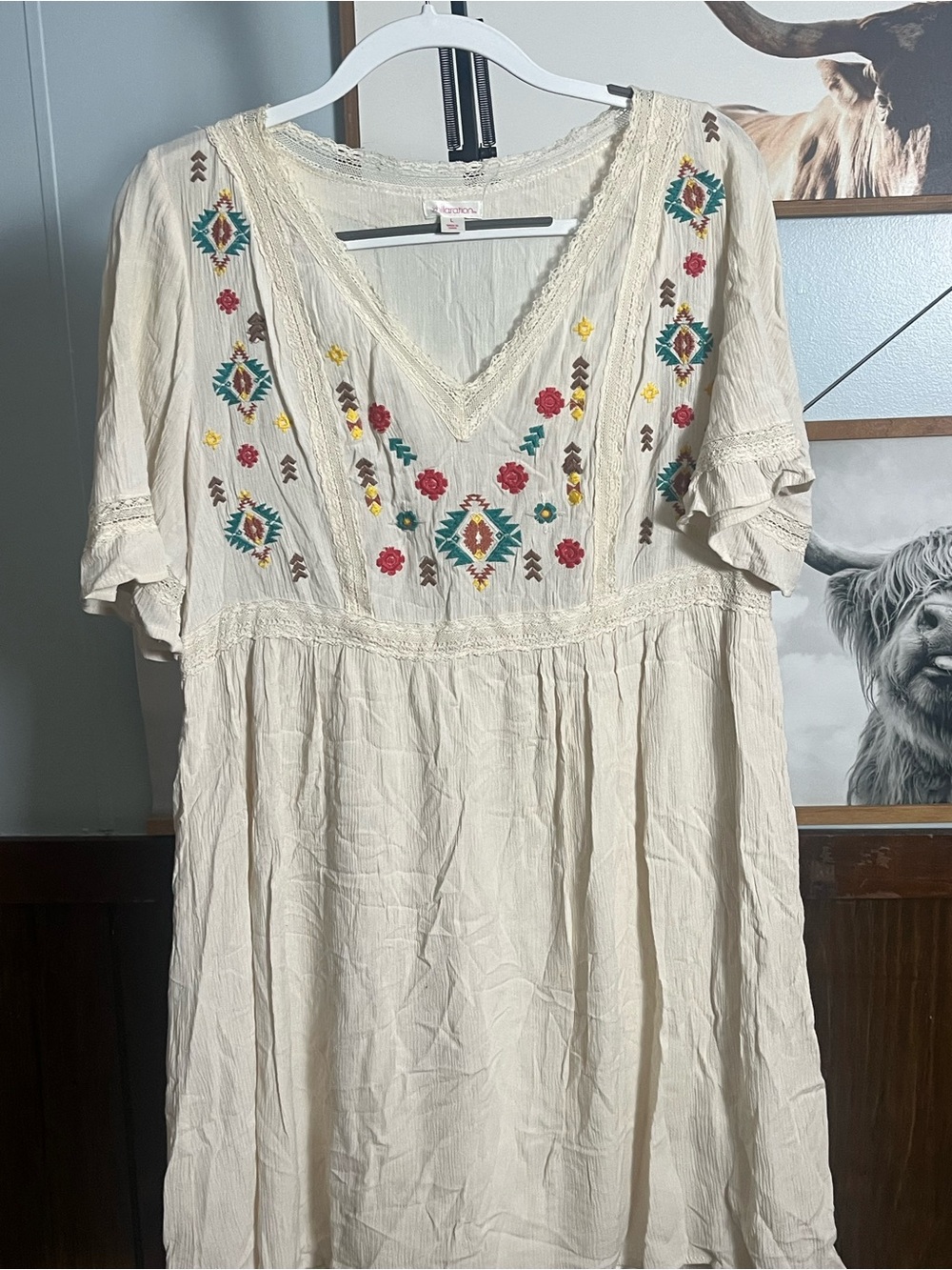 Xhilaration Cream Midi Dress with Multicolor Floral Embroidery